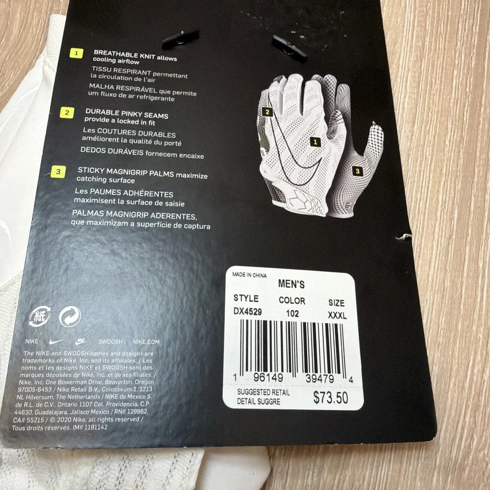 Nike Vapor Knit 4.0 Football Gloves White Black Men's Size 3XL DX4529-102 NEW